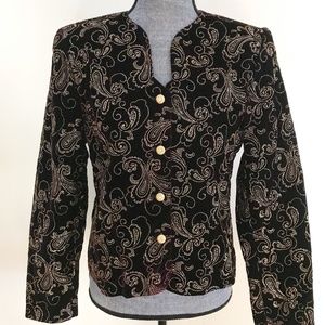 Velvet button up jacket with golden sparkle design
